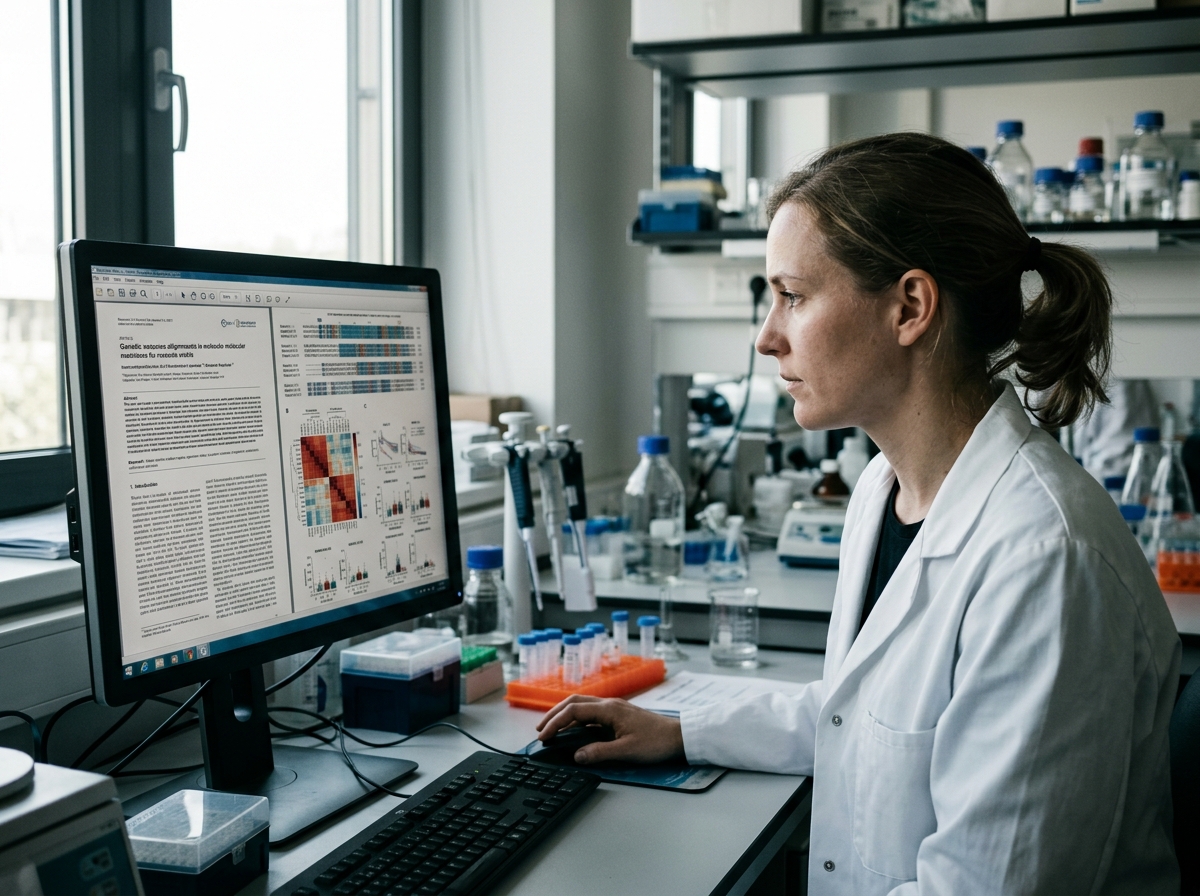 Biomedical researcher analyzing molecular literature and high-dimensional data